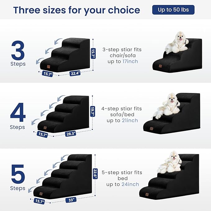 gogobunny Ramp Cat Dog Stairs for Beds, Cat Slope Stairs with Durable Waterproof Fabric Cover, Pet Steps for Old Large Dogs Climbing (Black, 4-Step (28.3" D x 15.7" W x 19.7" H), 4)