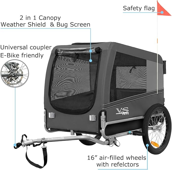 Tiggo Veelar Sports Pets Large Dog Bike Trailer & Stroller for Medium,Large Dog or Multiple Small Dogs, Pet Stroller for Dogs Up to 78 lbs, Parking Brakes, Low Center of Gravity
