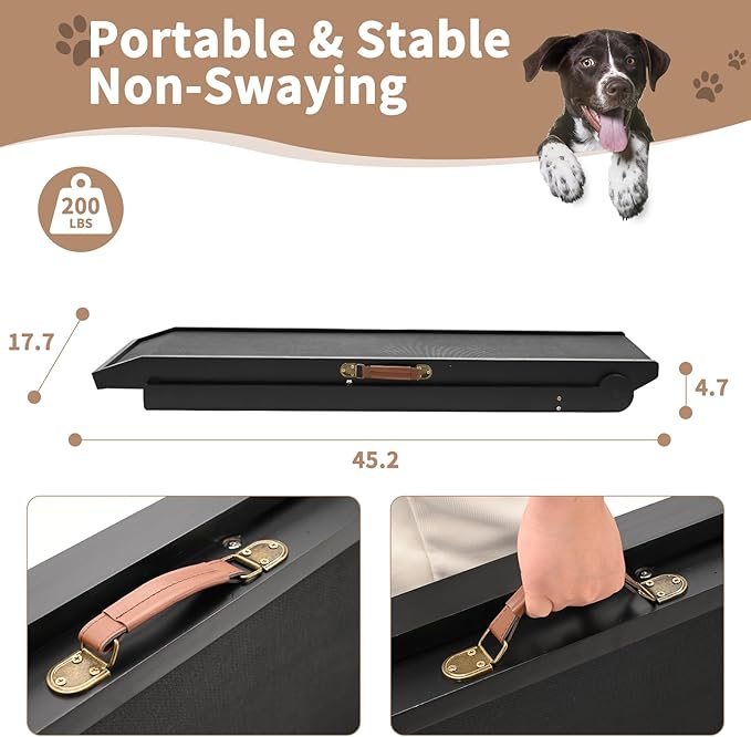 SLSY Dog Ramp for Bed, Couch & SUV, Upgraded Folding Adjustable Pet Ramp with Non-Slip Rubber Mat, 45.2" Long, 5 Heights 15.7''–23.6", Portable Wooden Step Supports up to 200 lbs for Dogs and Cats