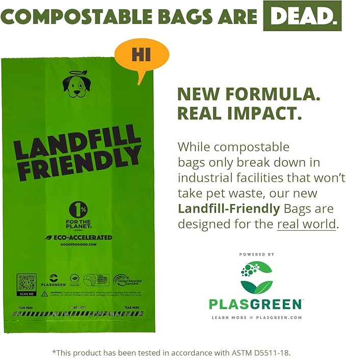 Doggy Do Good Landfill-Friendly Poop Bags | Dog Waste Bags Made with 50% Recycled Plastic + 15% Biobased Material | Unscented, Thick, Leak-Proof, Easy Open | Standard Size | 200 Count Grab & Go