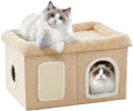 WINDRACING Cat Beds for Indoor Cats - Extra Wide Cat House for Pet and Foldable Cat Cave Bed with Scratch Pad, Cat Hideaway Condo for Kitten, 24.4x16.9x14.2 inches, Beige