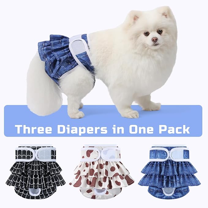 Reusable Dog Diapers Female 3 Pack Doggie Diapers for Period Heat Incontinence Puppy Training (Large, Animal Print)