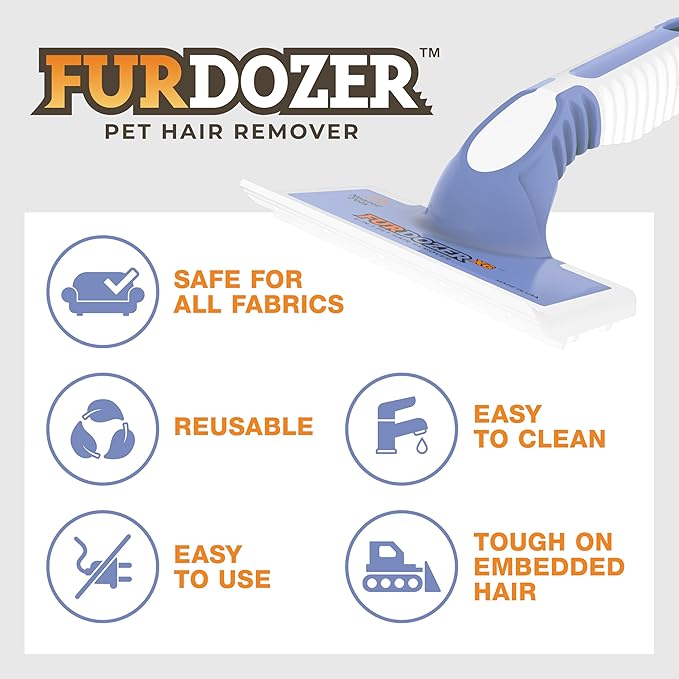 FurDozer Pet Hair Remover & Auto Detailing Tools - Cat & Dog Hair Remover for Carpets, Car Interiors, Couches, Bedding, & Pet Furniture (Purple, (2 Pack) - X6)