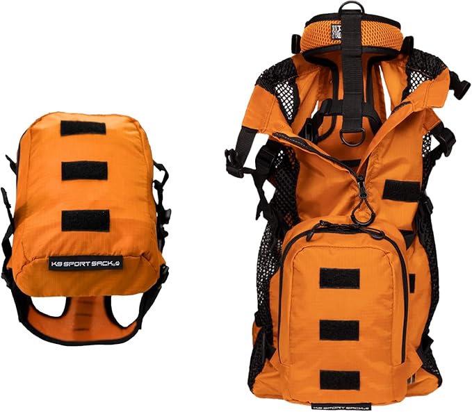 K9 Sport Sack Walk-On - X-Small, Sunset Orange - Ideal for Dogs with 9-12” Back Length - Lightweight, Packable, Backpack-Style Carrier - Includes Compatible Harness & Storage Bag