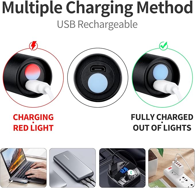 UV Flashlight USB Rechargeable, 365nm Black Light (2 Pack), Mini & Powerful Upgrade Ultraviolet Flashlight Portable Detector for Pet Urine, Cat Dog Stains, Scorpion, Bed Bug