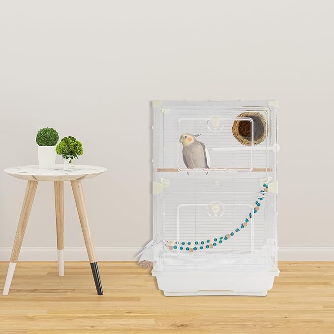 Two-Tier Bird Cage Medium Small Bird Cage Flight Cage with Stand Food Containers 30’’h Bird Cages with Pull Out Tray and Feeder Detachable Pet Flight Birdcage for Parrot Lovebirds (E)