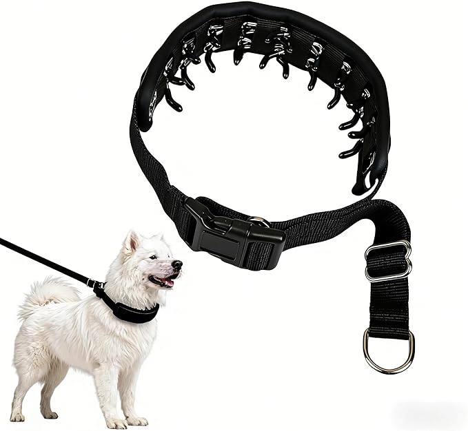 Lightweight Prong Collar for Dogs, Reflective No Pull Dog Collar | Adjustable Size Dog Pinch, Breathable Woven Fabric Air Grid Technology, Martingale Collar for Dogs Training(Black-M)
