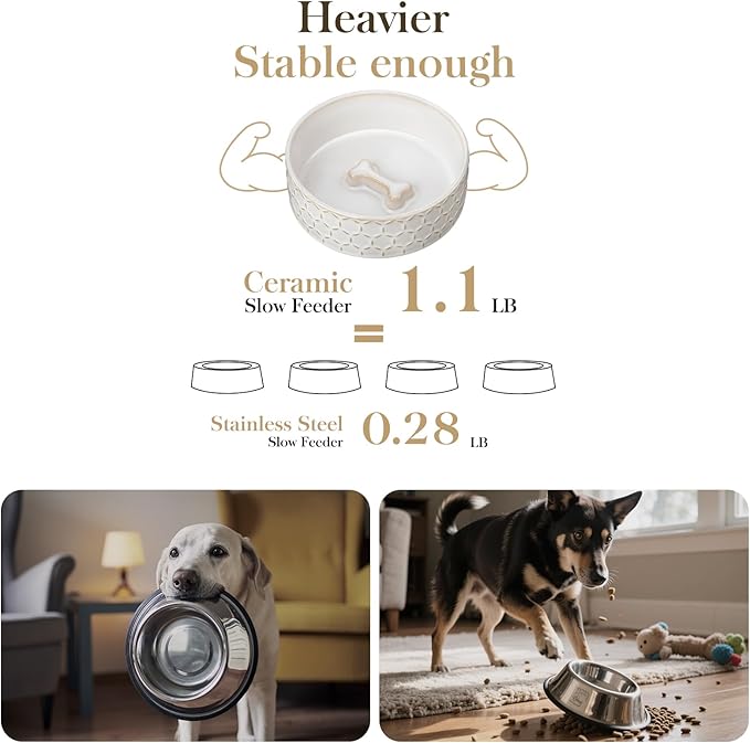 MALACASA Ceramic Dog Food Bowl, 1.5 Cups or 14oz Dog Food Water Dish for Small Breeds, Cats Pet Bowl Dishwasher & Microwave Safe, Honeycomb, Series Lydia