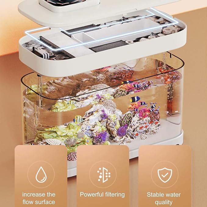 Smart Aquarium Kit, Indoor Aquarium Tank with Filter LED Lighting and Filtration, USB Sesktop Mini Aquarium Fish Tank for Home