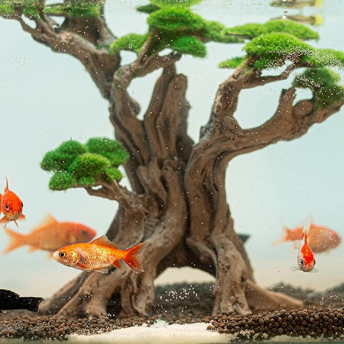 Novelsite Fish Tank Decor- Bonsai Tree of The Forest with Faux Moss- Aquarium Decoration Aquascaping- Made of Sandstone, 8.8 x 4.3 x 7.8 inches