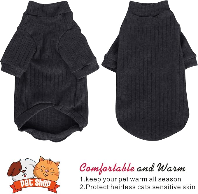 Idepet Sphynx Hairless Cats Sweater Shirt Kitten Soft Puppy Clothes Pullover Cute Cat Pajamas Jumpsuit Cotton Apparel Pet Winter Turtleneck for Cats and Teacup Chihuahua Small Dogs(Black,M)