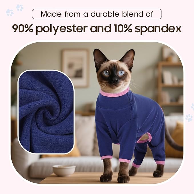 DENTRUN Cat Clothes for Hair Control with Hair Sticky Fabric - Soft Recovery Suit & Breathable Lint-Resistant Cat Sweater for Cats Only, Kitten Onesie Pajamas, S, Blue