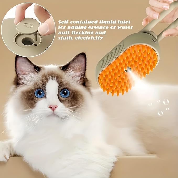 4 in 1 Cat Steam Brush for Shedding, Rechargeable Pet Grooming Brush with Steam Spray, Anti-Static Deshedding & Massage Brush for Indoor Cats and Dogs, Quiet Pet Hair Removal Tool (White)