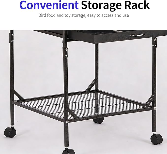 White Bird Cage with Stand Rolling Wheels 18x18x54 Inch for Medium Small Birds, Open Top Metal Cockatiel Parrot Cage with Removable Tray Storage Shelf for Parakeets Lovebirds Finches
