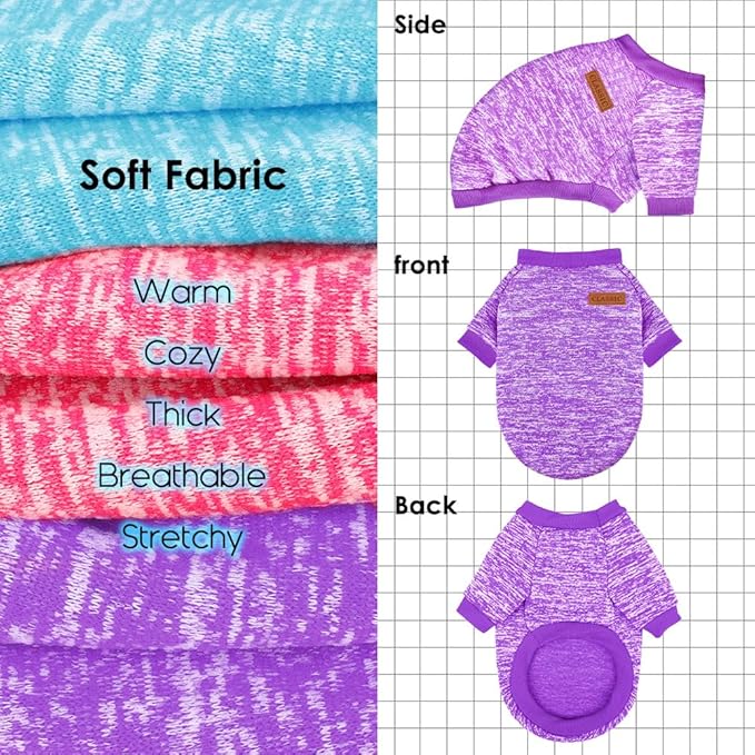 3 Pack Dog Sweaters for Small Dogs Girl Boy Winter Fleece Clothes Warm Soft Dog Sweatshirt Outfit for Dogs Cats Pet Apparel (Rose+Light Blue+Purple, Small)