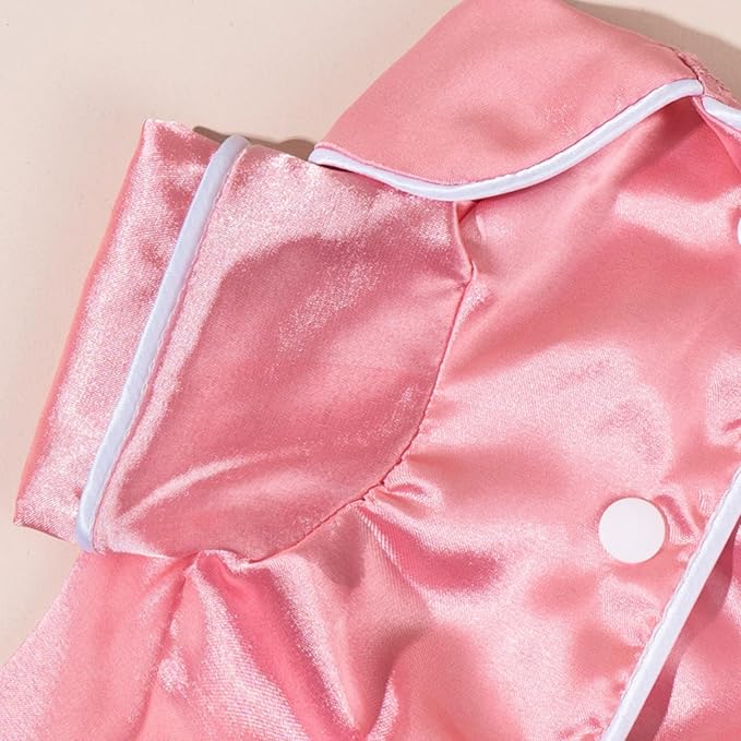 Cat Puppy Costume Elegant Satin Pajamas with Bow Headband 2PCs Set Pet Sleepwear Cute Pet Outfit Cosplay Partywear Photoshoots (Pink Set,Small)