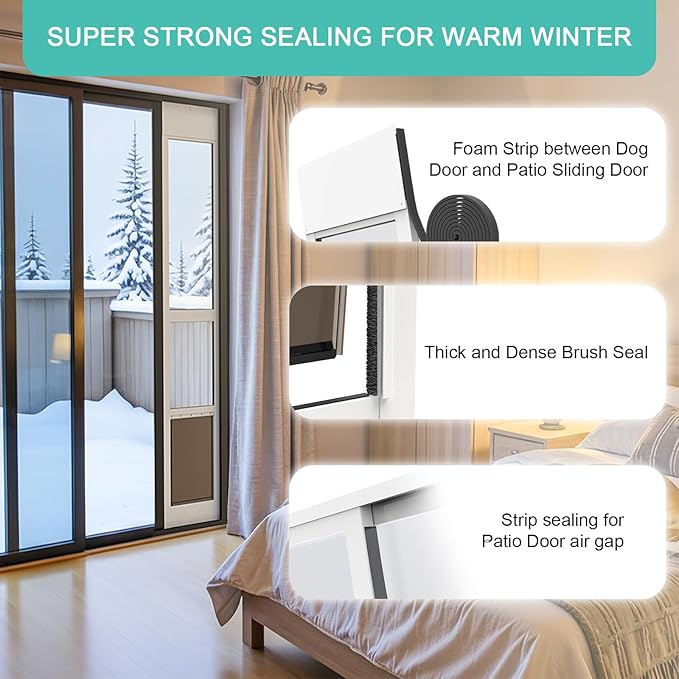 X-Large Dog Door for Sliding Glass Door, Adjustable Height 75 4/5" to 80 3/10" Sliding Door Pet Door Insert, Suitable for Dogs Up to 200 lbs, White