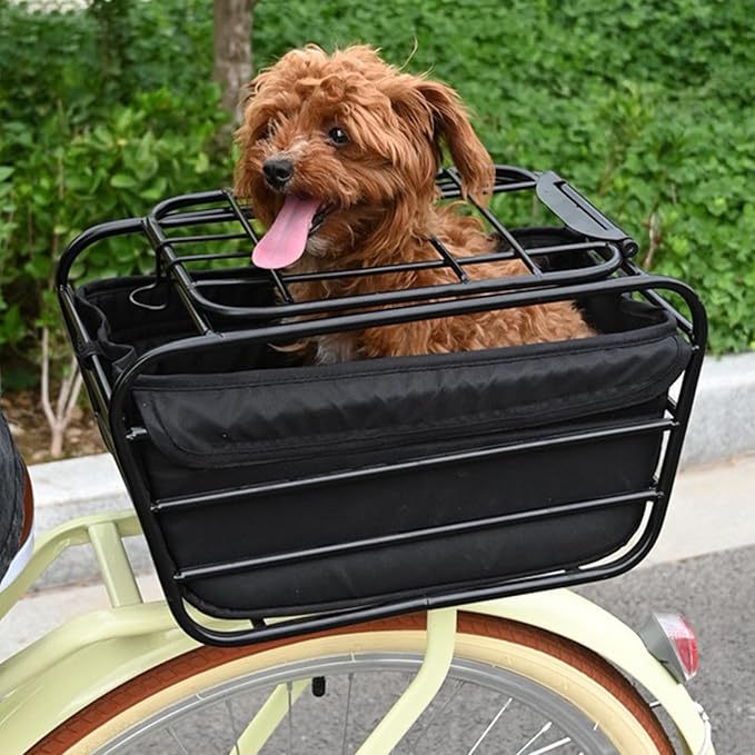 Bike Rear Basket Dog Carrier Heavy Duty Bicycle Cargo Rack Bicycle Storage Basket for Outdoor, Travel Hiking, Shopping Dogs