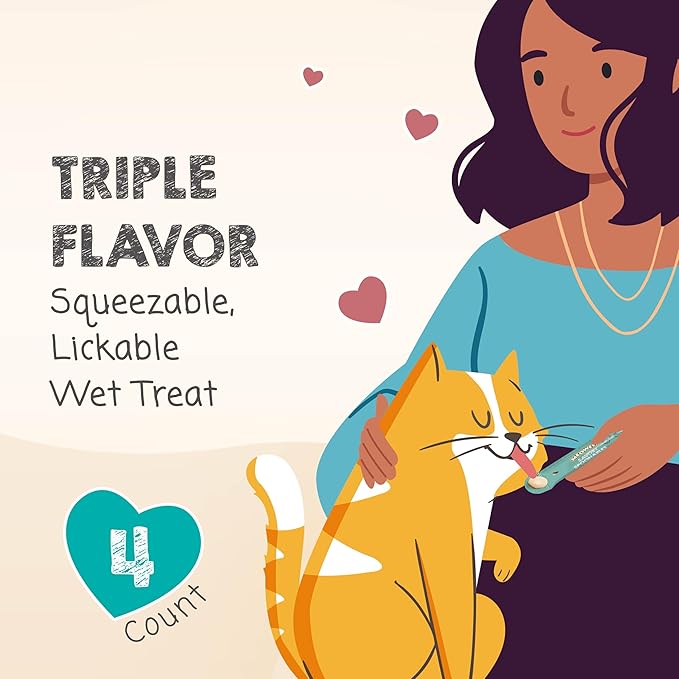 Savory Spoonables with Real Duck, Beef and Rabbit for Cats, 4 Count, Treat Your Cat to Triple Flavor Squeezable Lickable Wet Treats with Built-in Spoon for Less Mess (Pack of 2)