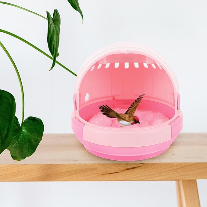 Toyvian Portable Parrot Cage Handheld Travel Carrier with Pink Warm Nest and Cushion, Bird Sleeping Bed for Outdoor Use, Lightweight Pet Bird Carrier for Small Parrots and Parakeets