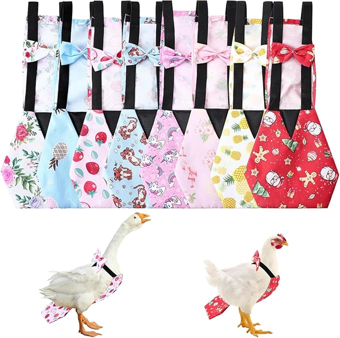 8 Pcs Chicken Diapers Bird Diaper Reusable Duck Diapers Waterproof and Adjustable Chicken Accessories Poultry(L)