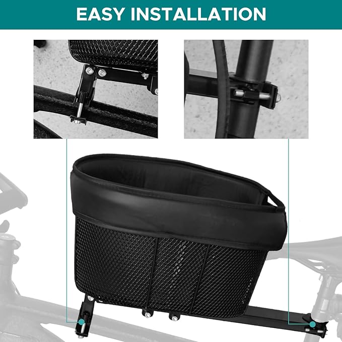 doorslay Dog Bike Basket Mountain Bike Shopping Basket Portable Cat and Dog Carrier for Bike Front Crossbar with Sponge Liner Safety Strap (Black)