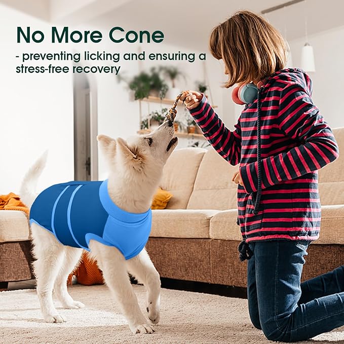 Kuoser Dog Recovery Suit Female, Dog Surgery Suit Male Neuter, Dog Body Suits After Surgery Anti Licking Pet Surgical Suit for Abdominal Wounds Skin Disease, Soft Dog Onesie Substitute Cone, Blue 2XL