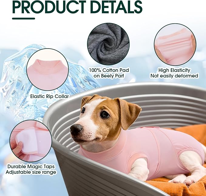 Kuoser Dog Recovery Suit for Dogs After Surgery, Soft Dog Surgical Onesie for Female Male Dogs Spay Neuter, Anti-Licking Pet Bodysuit for Abdominal Wounds, Skin Disease, E-Collar Alternative, Pink M