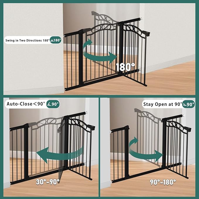 Fairy Baby 59.9"-62.5" Extra Wide Baby Gate with Door, 60 61 62 Inches Walk THR Baby Gates for Stairs Pressure Mounted no Drill, Indoor Tension Metal Child Pet Dog Safety Gate for Kids, Black