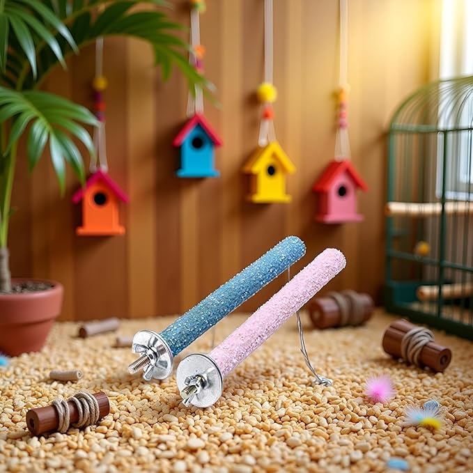 2 Pcs Bird Perch Stand Toy Wood Parrot Perch Stand Grinding Claw Sticks Sanded Surface Cage Toy for Parakeets Finches Parakeet Toys Birdcage Accessories