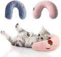 U-Shaped Calming Pillow for Cats and Dogs - Super Soft Plush Fabric, Cozy Headrest, Neck Support for Deep Sleep, Kitten Headrest, Pet Bed (Blue + Pink)