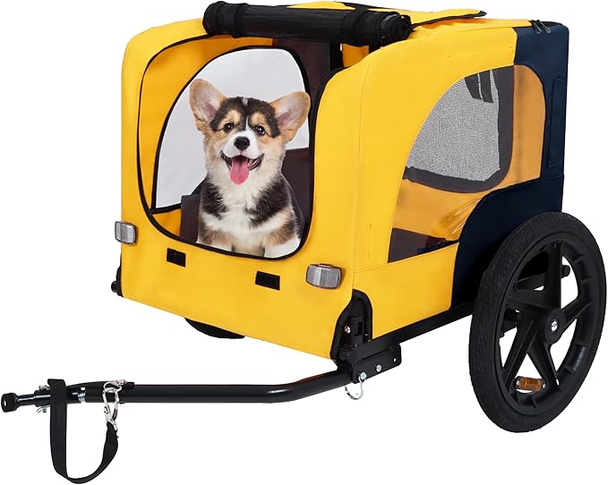 Heavy Duty Dog Bike Trailer with 16" All-Terrain Wheels & Universal Hitch, Foldable Pet/Cargo Carrier for Bicycles, Camping, Hiking