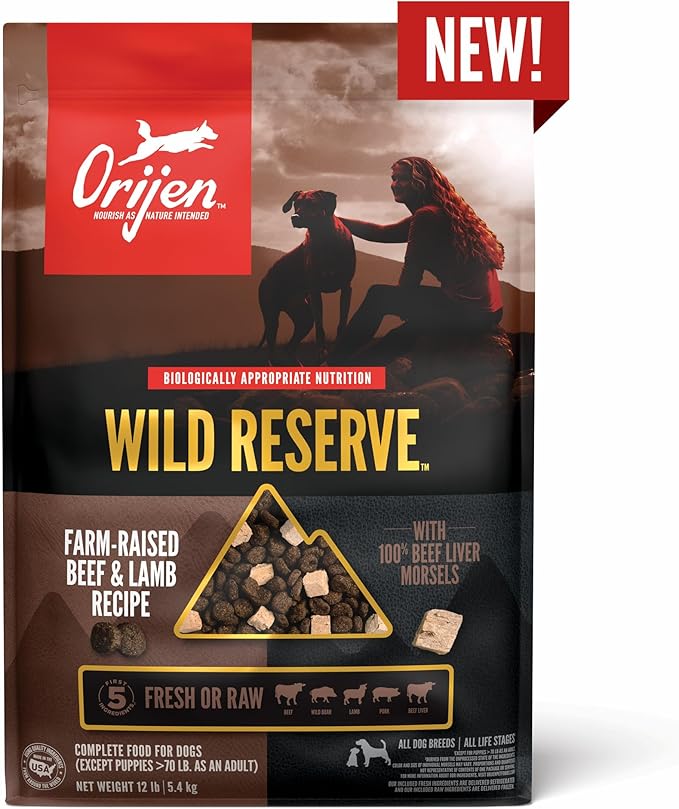 ORIJEN Wild Reserve Dry Dog Food Farm-Raised Beef & Lamb Recipe 12lb Bag