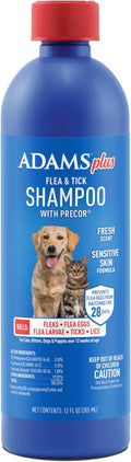 ADAMS Plus Flea & Tick Shampoo with Precor for Dogs, Cats, Puppies & Kittens, Flea Shampoo to Treat Flea Infestations, Kills Ticks, Fleas, Flea Eggs & Lice, Cleans and Conditions Coat, 12 Ounces