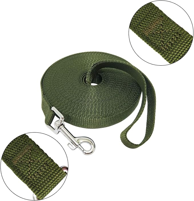 Nylon Training Dog Leash for Small Medium Large Dogs, 15ft 20ft 30ft 50ft Long Leash Dog/Puppy Lead for Obedience Recall Training, Camping (1" x 30ft, Green)