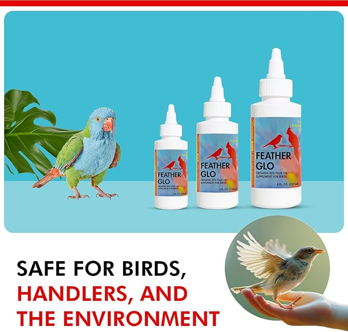 Morning Bird Feather Glo 4 oz – Cold Pressed Red Palm Oil - Natural Vitamin A & E Supplement for Birds – Supports Feather Shine, Skin Health & Immunity – Vitamin & Energy Boost for All Bird Types