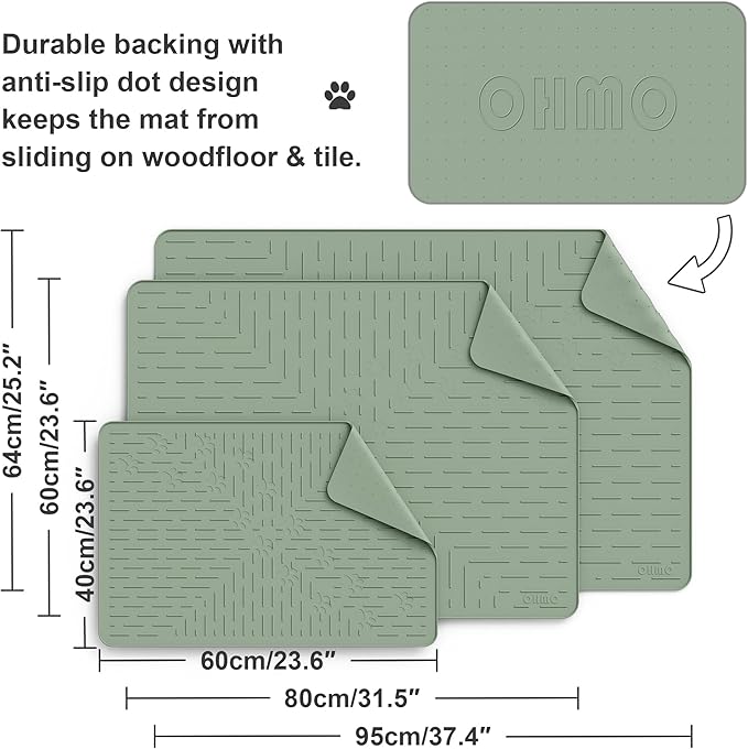 Cat Litter Mat Large Trapping Mat Premium Silicone Rubber 23.5x16 Sage Green, Waterproof and BPA Free Kitty Litter Box Mat, Easy to Clean and Keeps the Floor Tidy