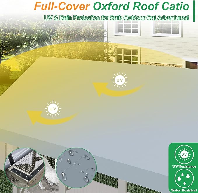 Extra Large Catio Outdoor Cat Enclosure Waterproof, Walk-in Outdoor Pet House for Multiple Cats, Catio Cat Run Cage with Bridges, Weatherproof Full Cover, 8 Platforms, 2 Resting Box