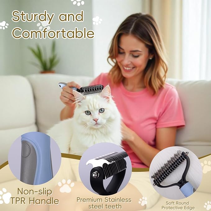Premium Pet Grooming Kit for Cats & Dogs - Includes 2 Knotting Combs, 1 Shedding Comb & 1 Double-Sided Comb, Detangling & Deshedding Cat Grooming Kit