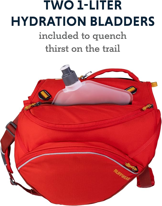 Ruffwear, Palisades Dog Backpack, Multi-Day Pack with Removable Saddlebags & 2x1L Hydration Bladders, Cross-Load Compression, Breathable Adjustable Harness, Reflective Trim, Red Sumac, Medium