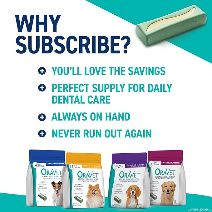 OraVet Dental Hygiene Chews for Small Dogs, Oral Care with Delmopinol, Vanilla Flavor, 14 Count