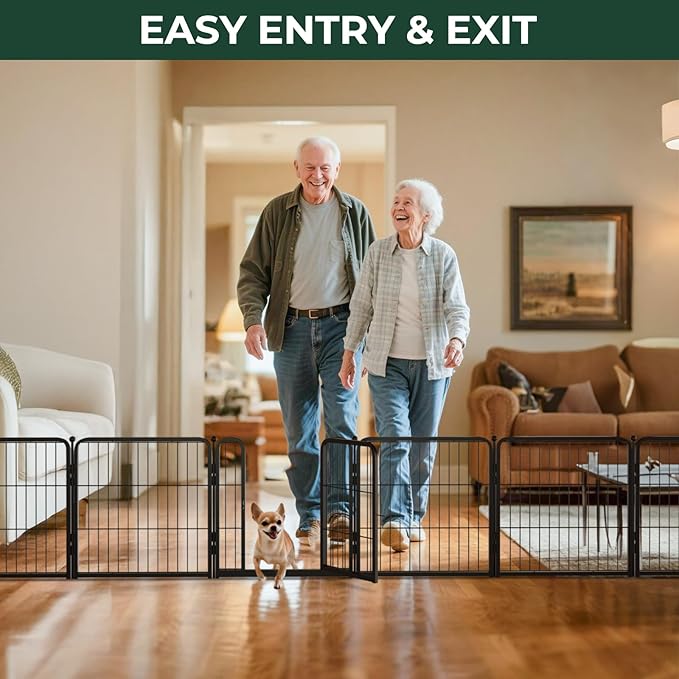 FXW Dog Gate Extra Wide Designed for Indoor Use, Adjustable Width Up to 69-inch Wide (24" H 3 Wire Panels for Puppies and Small Dogs), Black