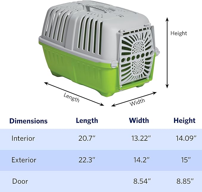 MidWest Spree Travel Pet Carrier | Hard-Sided Pet Kennel Ideal for "XS" Dog Breeds, Small Cats & Small Animals | Dog Carrier Measures 22.3L x 14.2 W x 15H - Inches| Great for Short Trips to the Vet