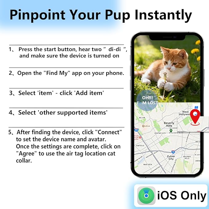 Air tag Cat Collar - Compatible with Apple Find My (air tag Included), Reflective Line & Bell, Lightweight Tracker Holder for Cats Kittens (Adjustable 9-13"), Pet Collar for Location Tracker