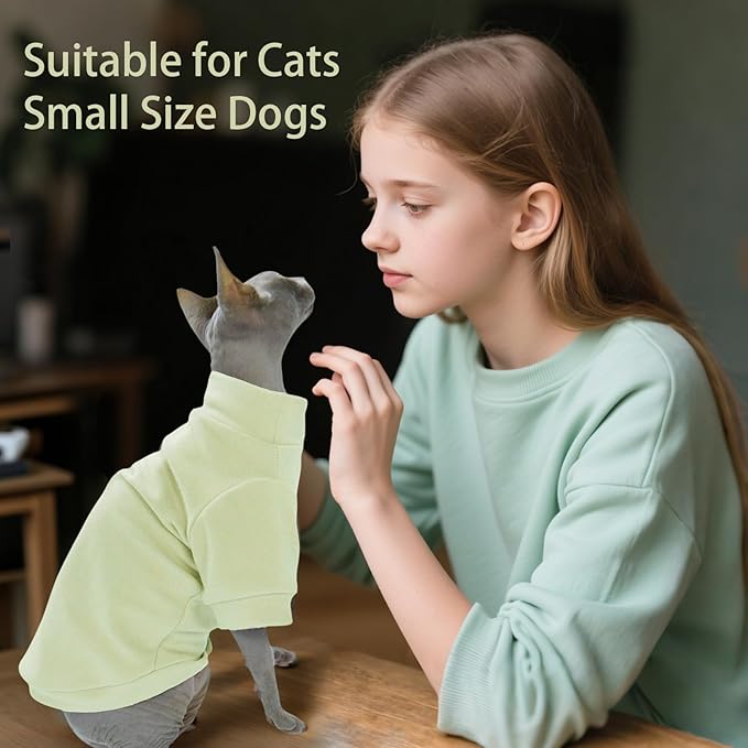 Sphynx Cat Clothes Hairless Cat Sweater Shirt Soft Warm Long Sleeves Pullover Pet Clothes Pajamas Dog Cloth for Small Dogs Kitten Clothes Pet Sweaters(Light Green, L)
