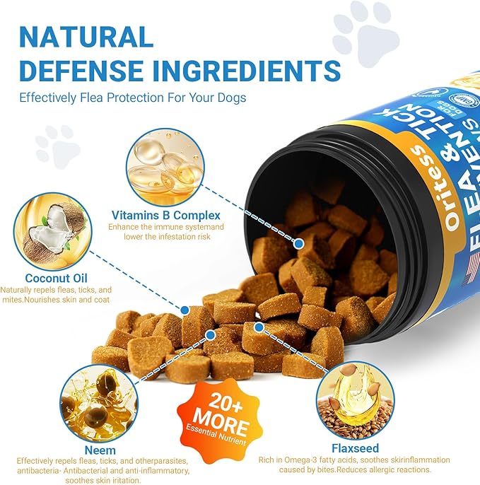 Flea and Tick Prevention for Dogs, 180 Soft Chews Natural Dog Flea and Tick Chewables Oral Flea Supplement for Dogs, Puppy Flea Support - All Breeds & Ages - Chicken Flavor