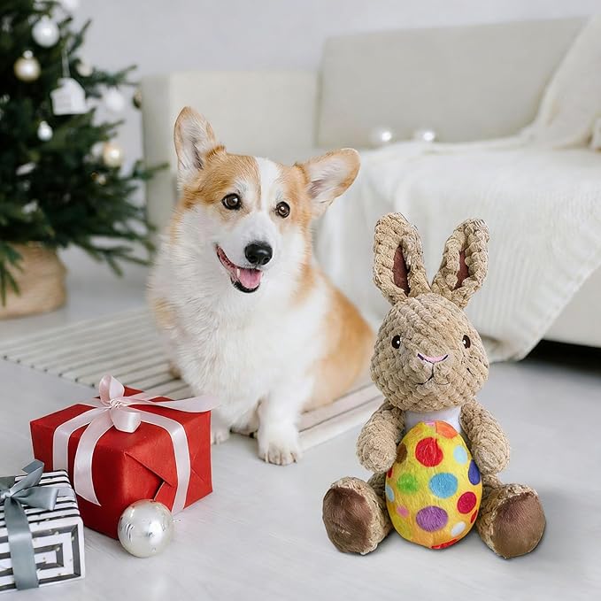 Easter Dog Toys,Easter Rabbit Bunny Egg Plush Squeaky Toys,Easter Rabbit Plush Squeaky Chew Toys for Small Dogs