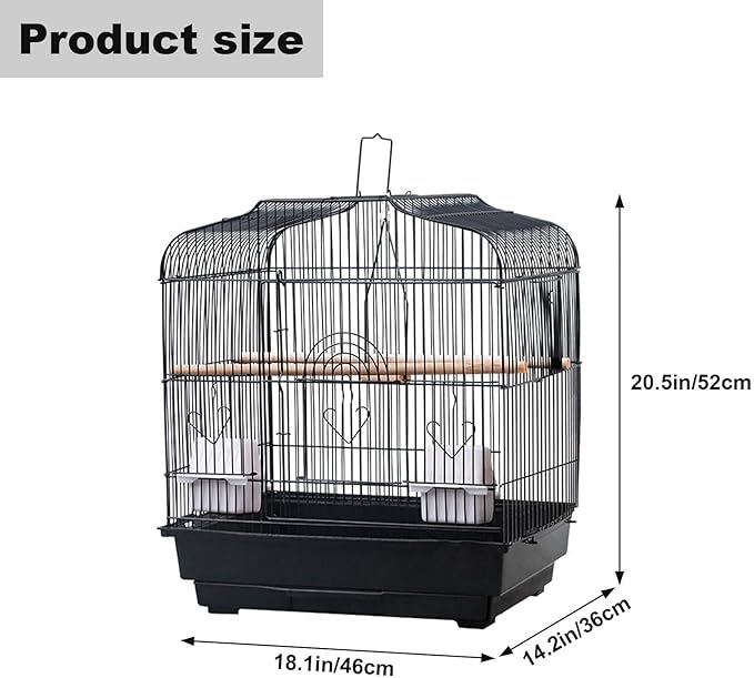 20.5" Travel Bird Cage, Portable Travel Bird Carrier Cage, Parakeet Cage with Handle, Perches & Food Container, Portable Birdcage for Small Parrots, Canaries, Cockatiel, Finches, Budgies, Conures