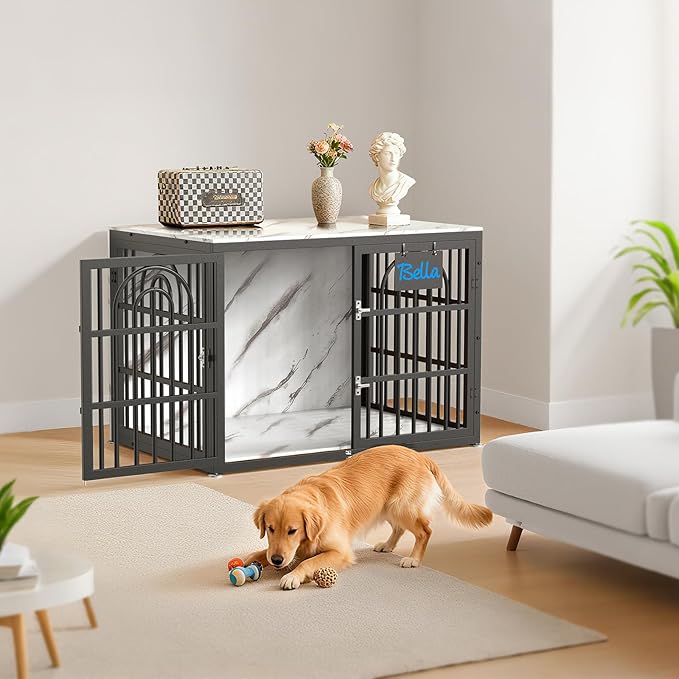 32" Dog Crate Furniture, Heavy Duty Dog Crates, Dog Kennel Furniture Indoor for Small Dog as TV Stand, Wooden Cage End Table for Indoor Decoration, Name Tag Escape-Proof Locks & Double Door