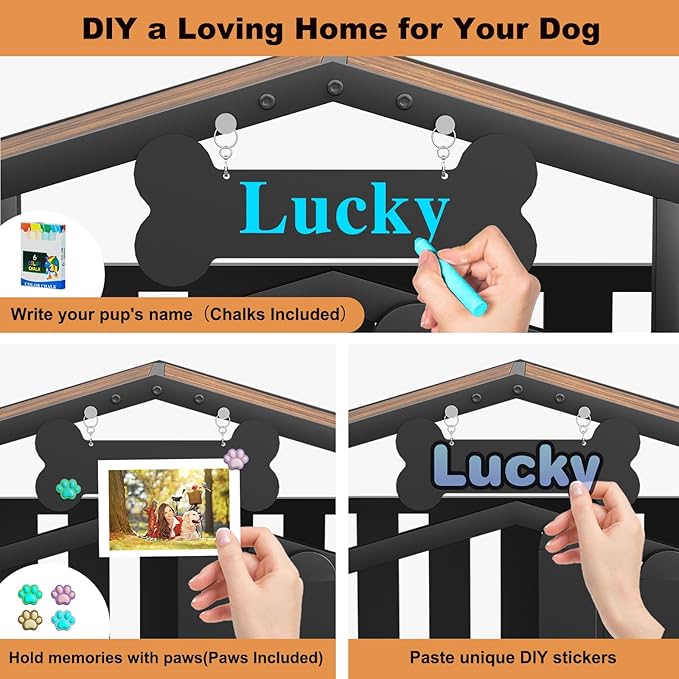 EasyCom 48“ XXL Heavy Duty Dog Crate Furniture with Wheels, Dog Crates for Large Dogs(Over 60lb), Extra-Wide Thick Steel Plates for Chew Resistance, with Feeding Window and Name Tag, Rustic Brown